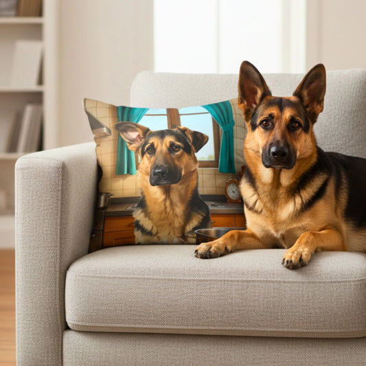 Custom Dog Pillow, Cooking Dog, lifestyle couch view