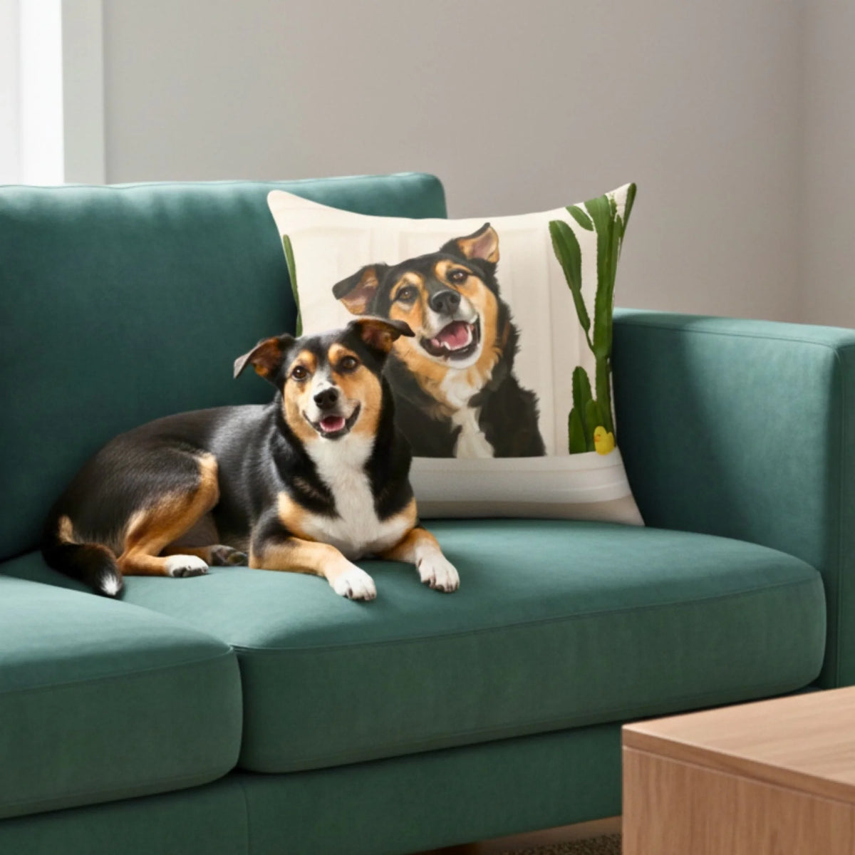 Custom Dog Pillow, Dog in Bathtub, lifestyle bathroom view