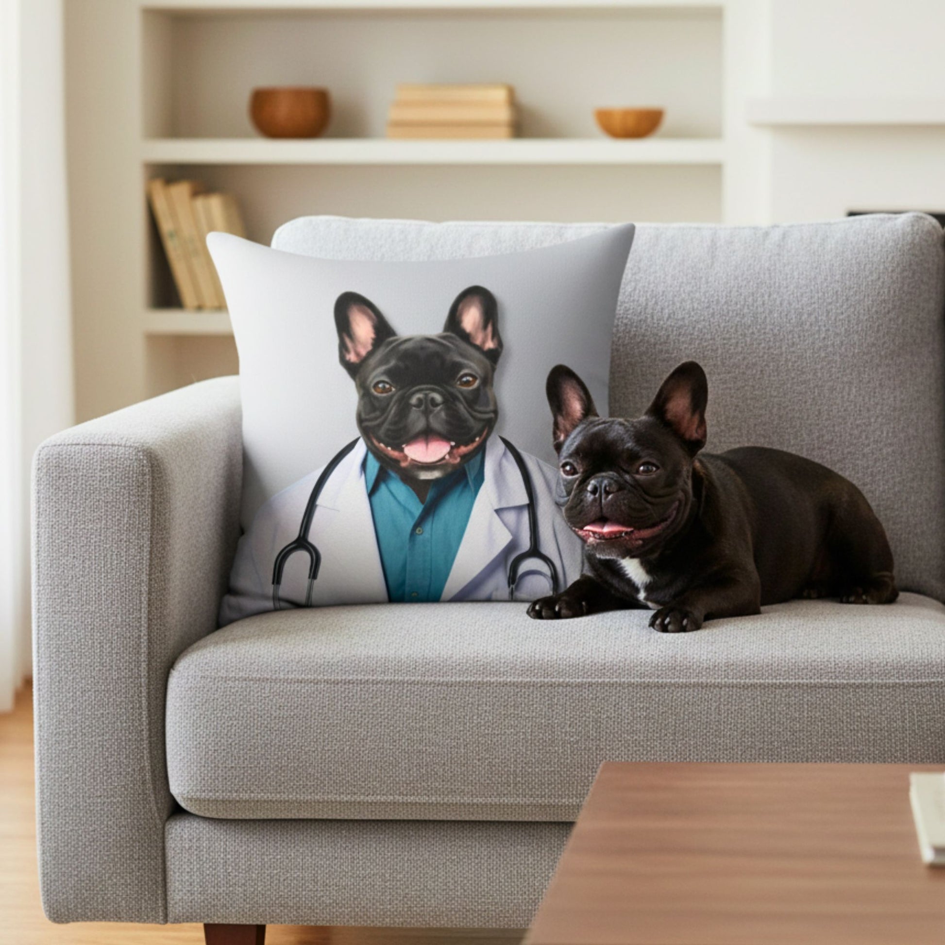 Custom Dog Pillow, Dr Barkley, lifestyle view