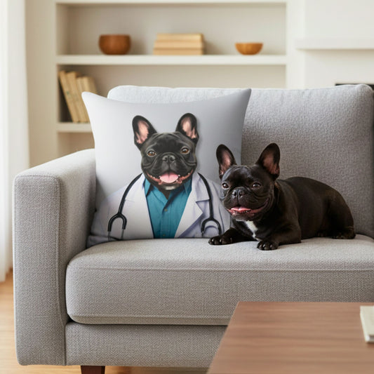 Custom Dog Pillow, Dr Barkley, lifestyle view