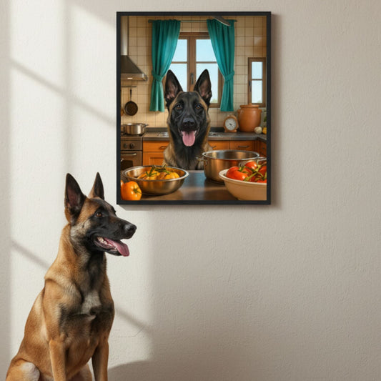 Custom Dog Poster, Cooking Dog, lifestyle room view
