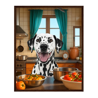 Custom Dog Poster, Cooking Dog, dark brown frame version
