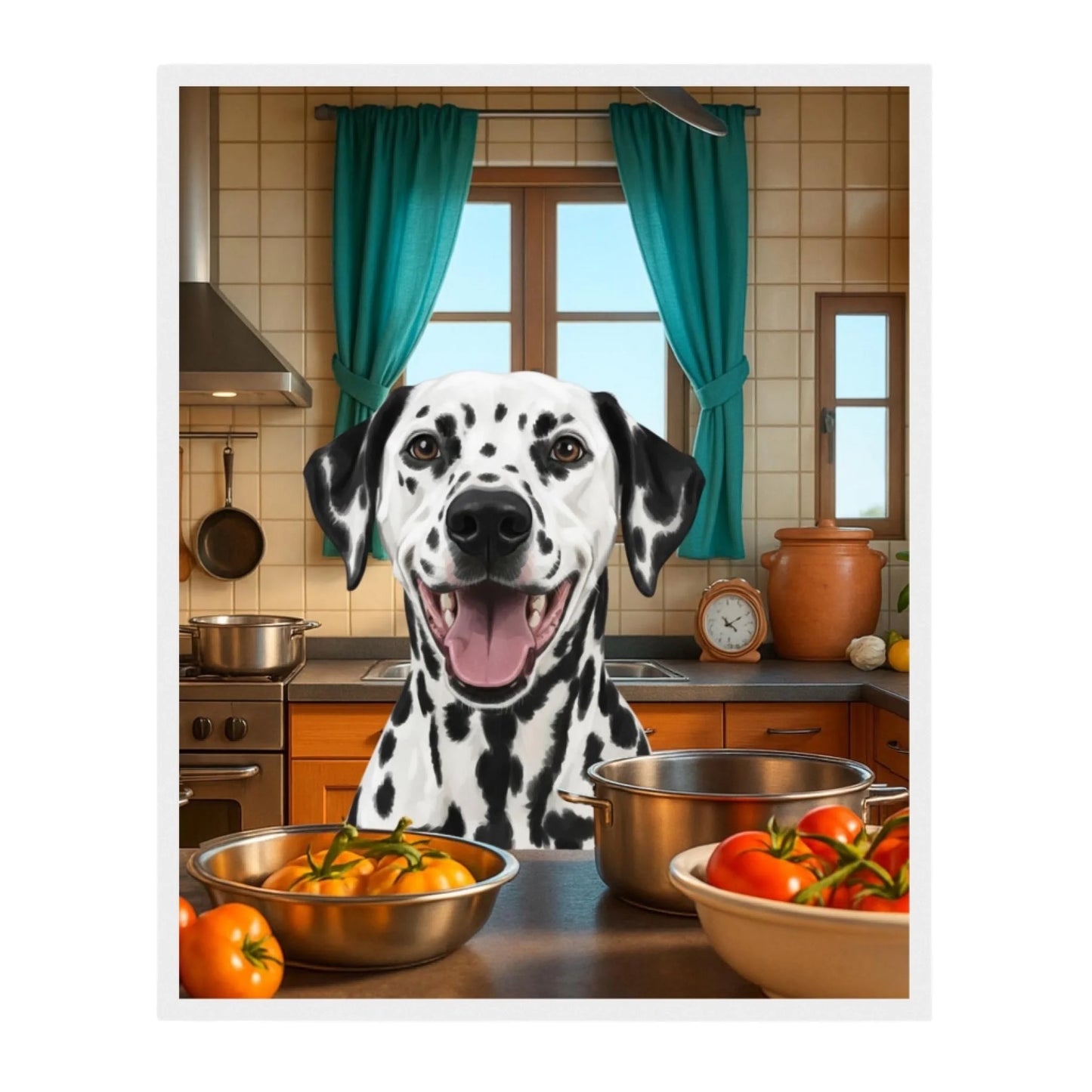 Custom Dog Poster, Cooking Dog, white frame version