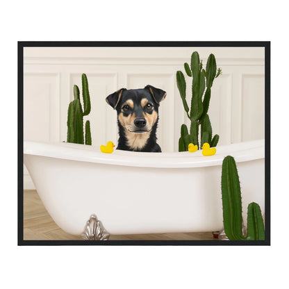 Custom Dog Poster, Dog in Bathtub, black frame
