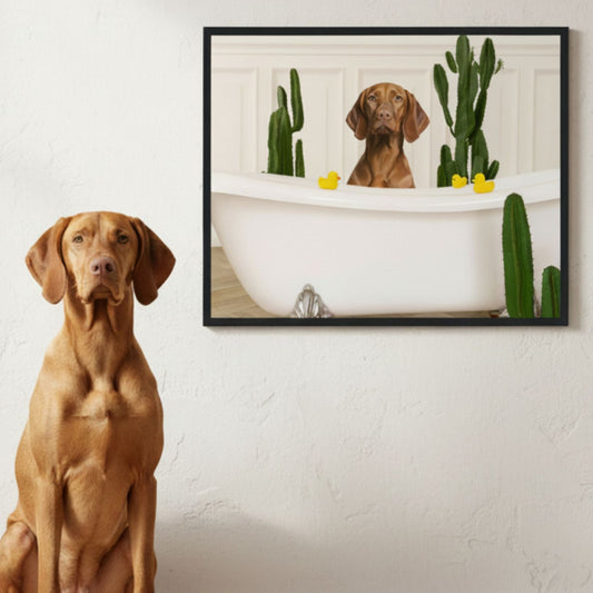 Custom Dog Poster, Dog in Bathtub, lifestyle room view