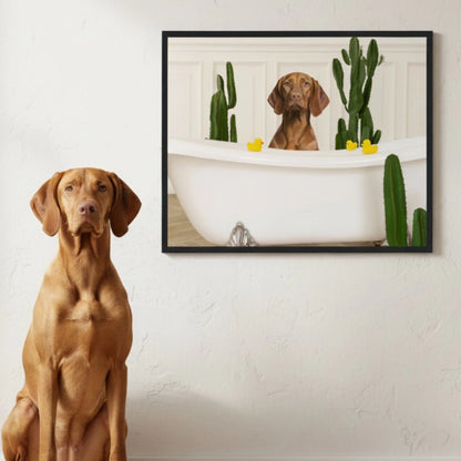 Custom Dog Poster, Dog in Bathtub, lifestyle room view