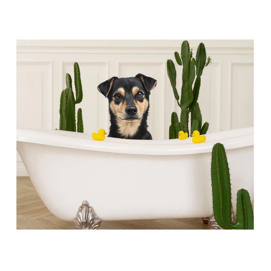 Custom Dog Poster, Dog in Bathtub, digital download version