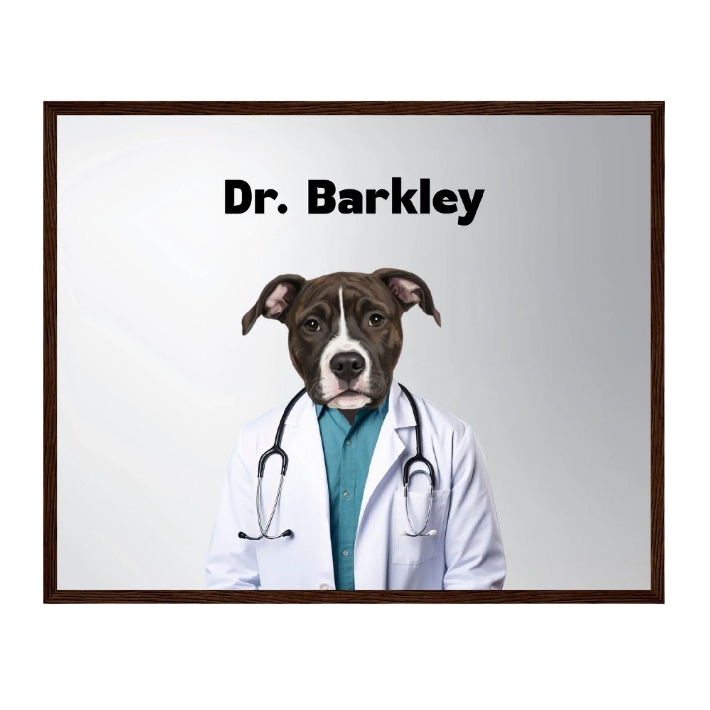 Custom Dog Poster, Dr Barkley, dark brown frame