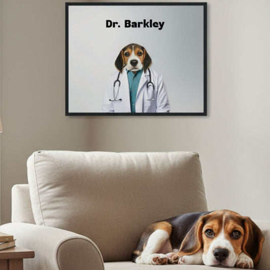Custom Dog Poster, Dr Barkley, lifestyle room view