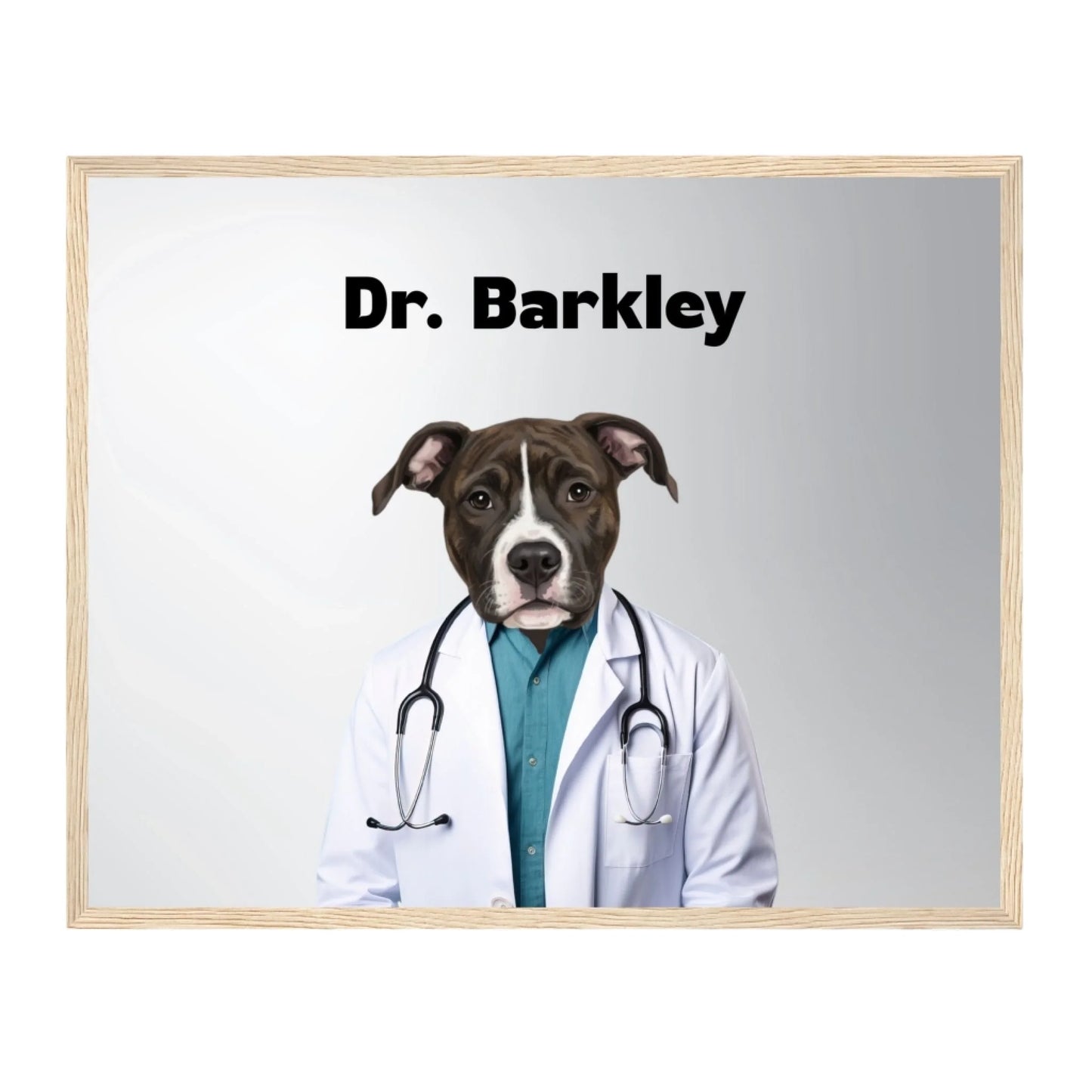 Custom Dog Poster, Dr Barkley, natural brown frame