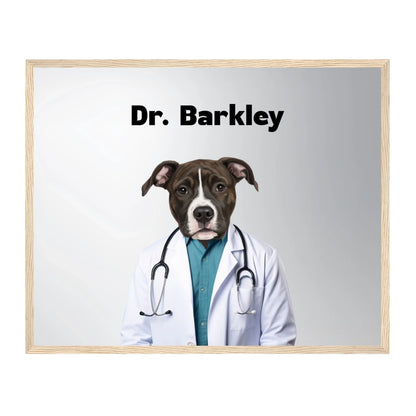 Custom Dog Poster, Dr Barkley, natural brown frame