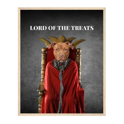 Custom Dog Poster, Lord of the Treats, natural brown frame
