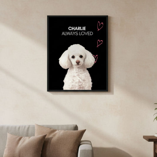 Custom Dog Poster, Memorial Always Loved, lifestyle room view