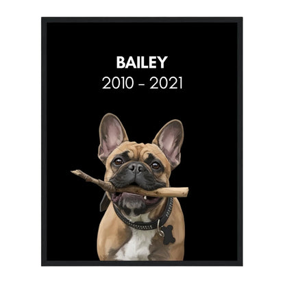 Custom Dog Poster, Memorial with Dates, black frame