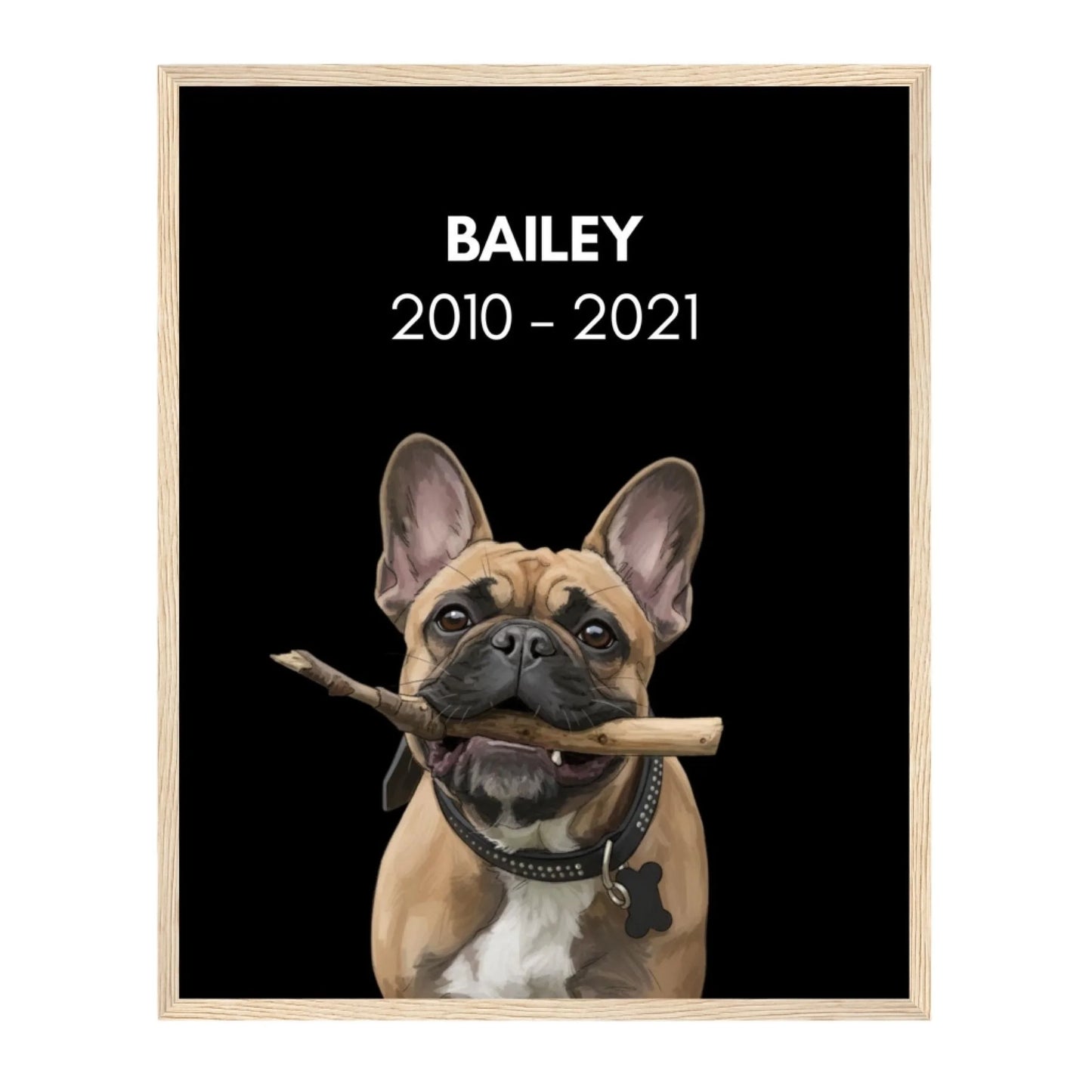 Custom Dog Poster, Memorial with Dates, natural brown frame