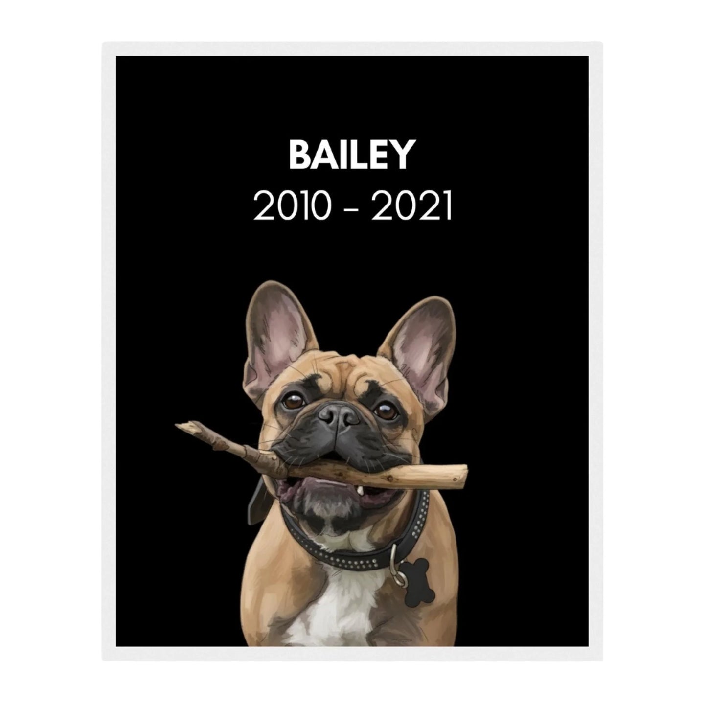 Custom Dog Poster, Memorial with Dates, white frame