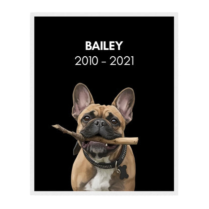 Custom Dog Poster, Memorial with Dates, white frame