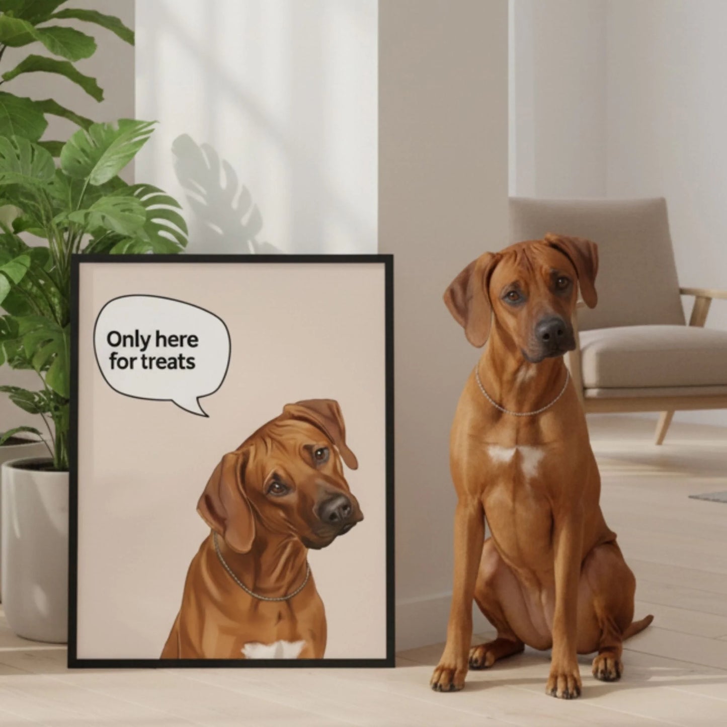 Custom Dog Poster, Only Here for Treats, lifestyle room view
