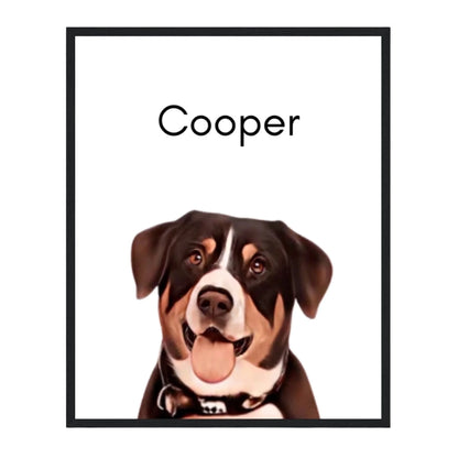 Custom Dog Poster, Painted Dog Portrait 1 Pet, black frame version
