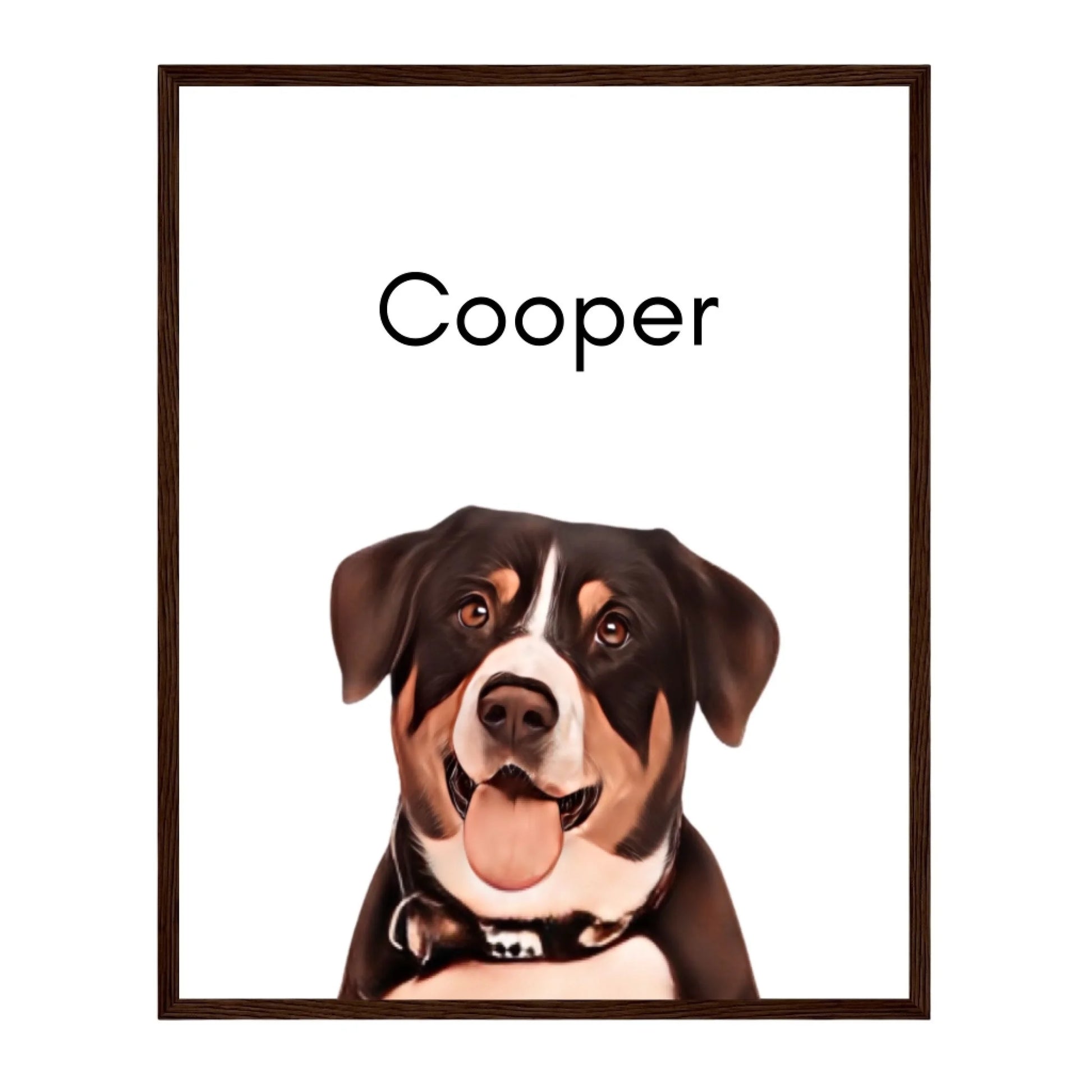 Custom Dog Poster, Painted Dog Portrait 1 Pet, dark brown frame version