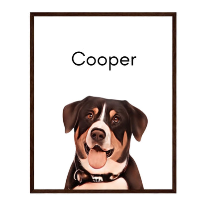 Custom Dog Poster, Painted Dog Portrait 1 Pet, dark brown frame version