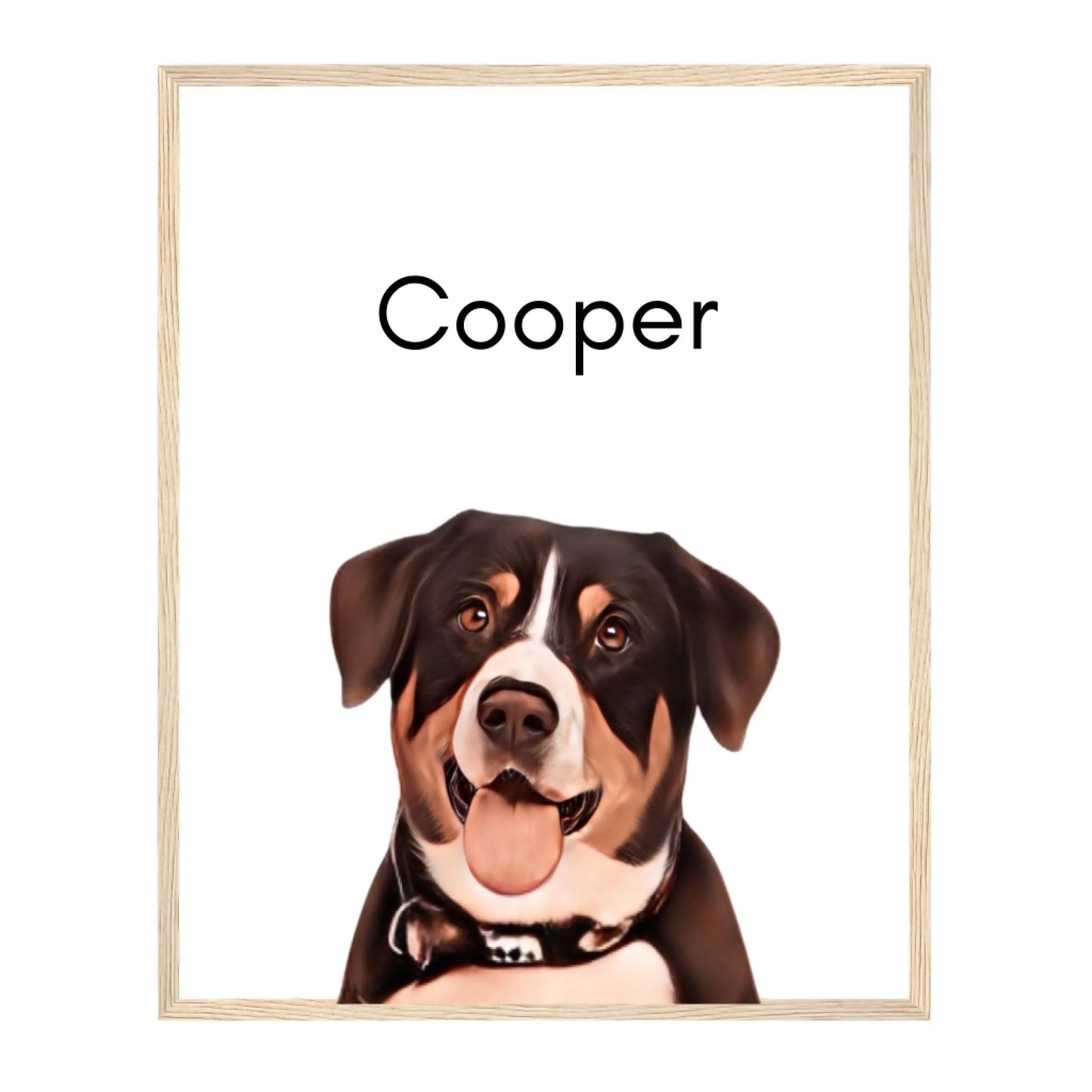 Custom Dog Poster, Painted Dog Portrait 1 Pet, natural brown frame version
