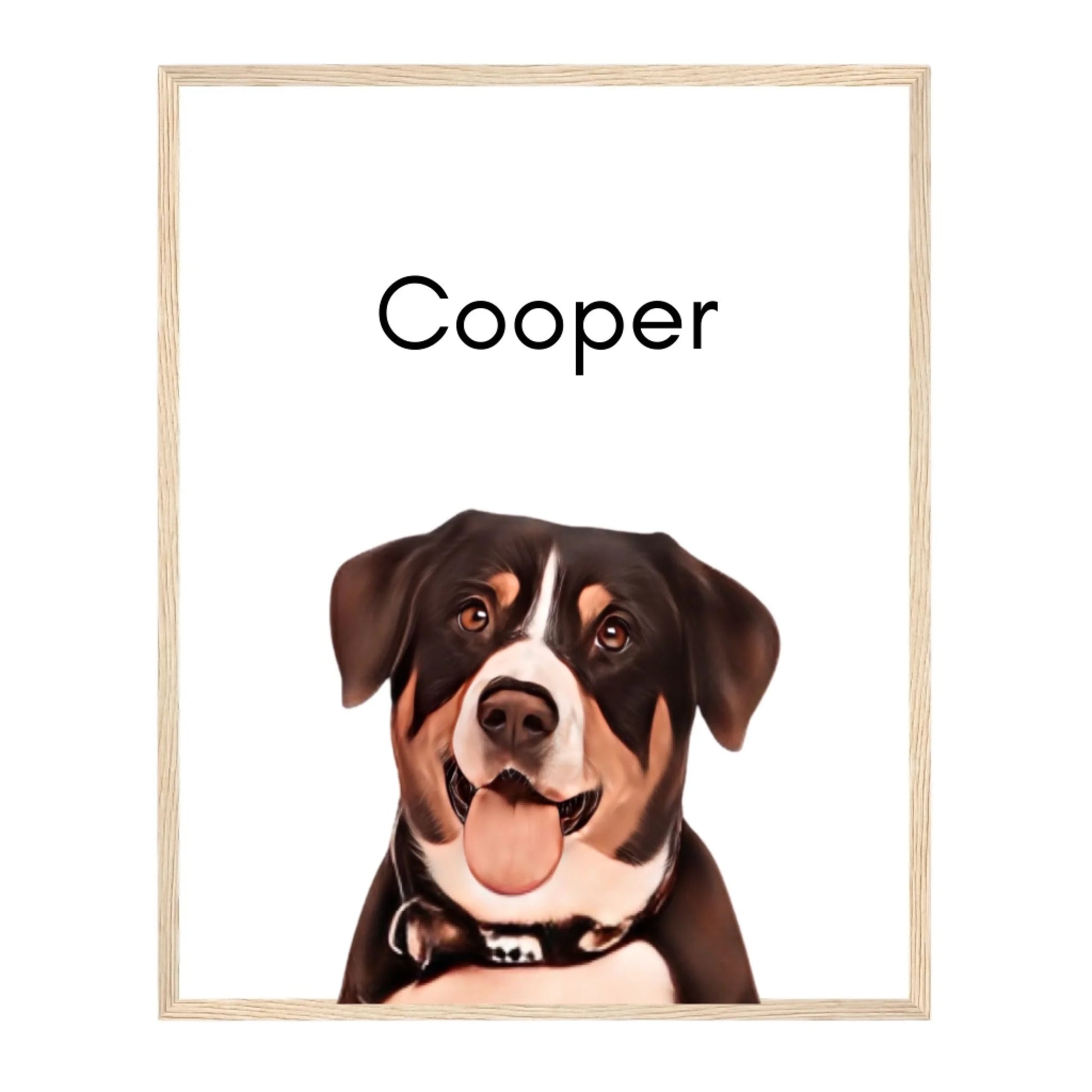 Custom Dog Poster, Painted Dog Portrait 1 Pet, natural brown frame version