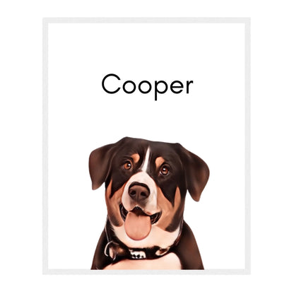 Custom Dog Poster, Painted Dog Portrait 1 Pet, white frame version