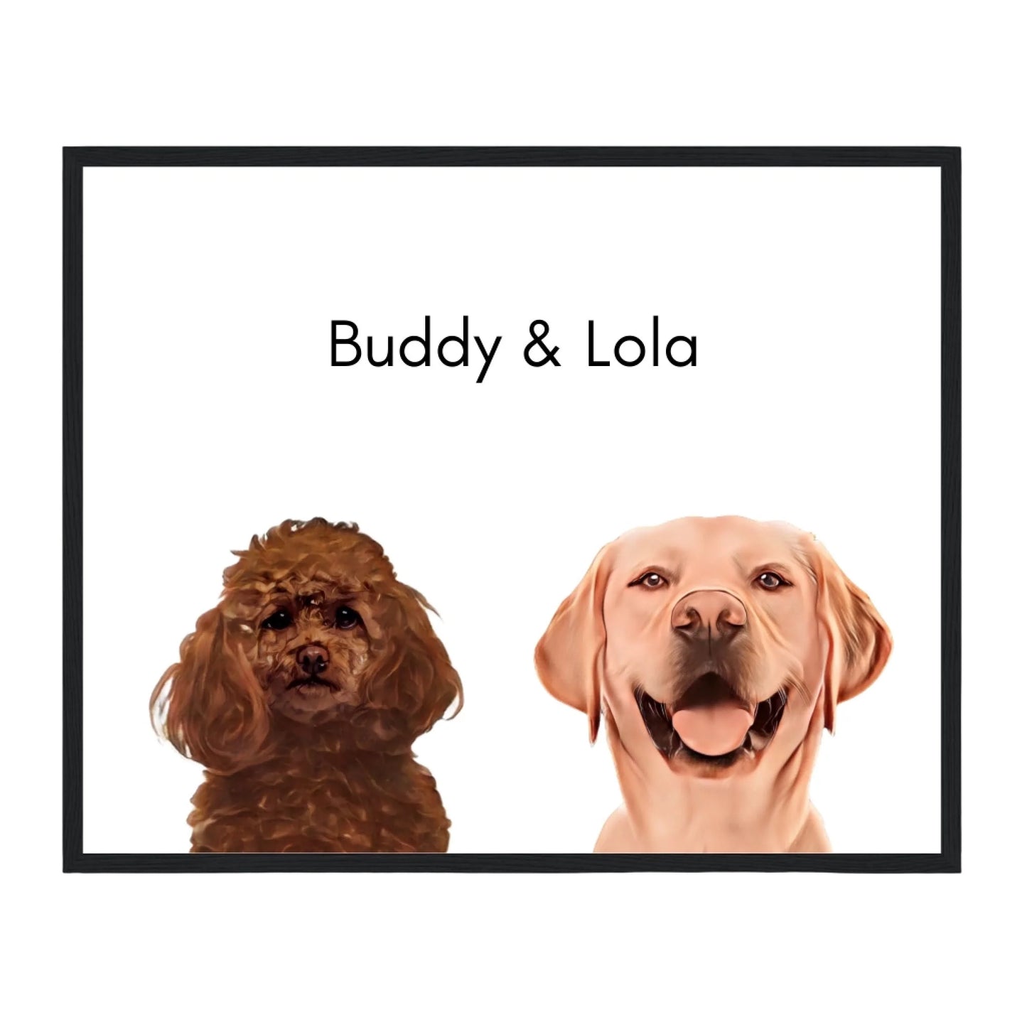 Custom Dog Poster, Painted Dog Portrait 2 Pets, black frame version