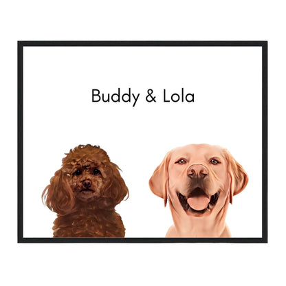 Custom Dog Poster, Painted Dog Portrait 2 Pets, black frame version