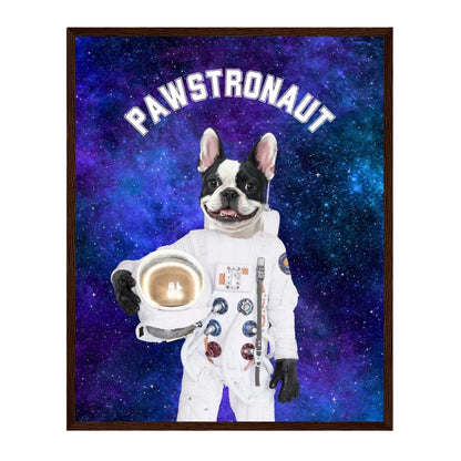 Custom Dog Poster, Pawstronaut artwork with dark brown frame