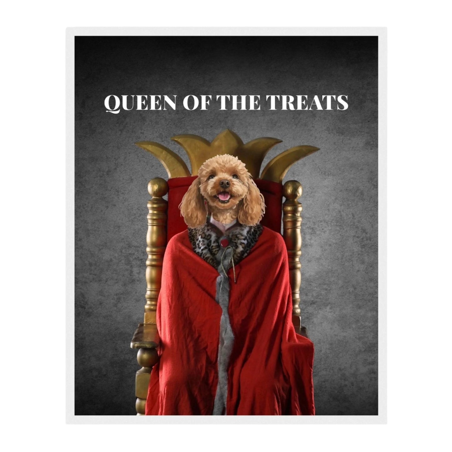 Custom Dog Poster, Queen of the Treats, white frame version