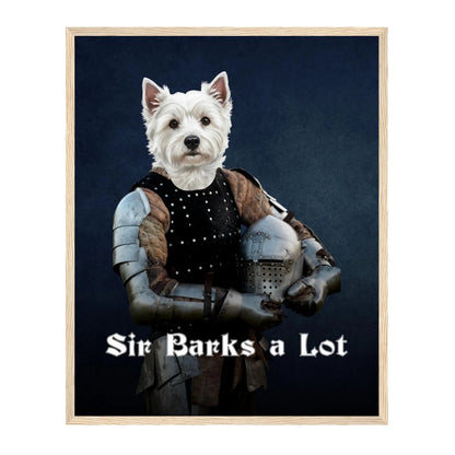 Custom Dog Poster, Sir Barks a Lot, natural brown frame