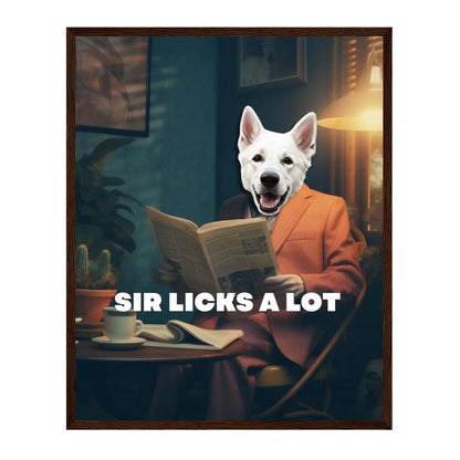 Custom Dog Poster, Sir Licks a Lot, dark brown frame