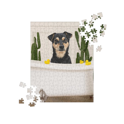 Custom Dog Puzzle, Dog in Bathtub, lifestyle view 1