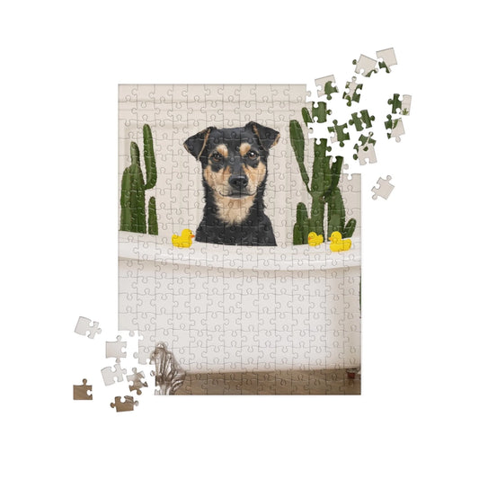 Custom Dog Puzzle, Dog in Bathtub, lifestyle view 1