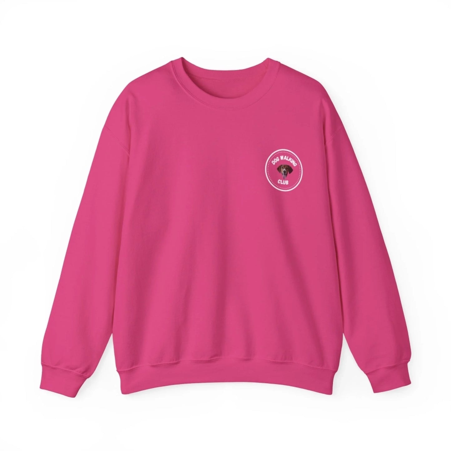 Custom Dog Sweatshirt, Dog Walking Club, heliconia version