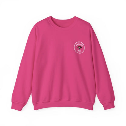 Custom Dog Sweatshirt, Dog Walking Club, heliconia version