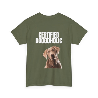Custom Dog Tee Shirt, Certified Doggoholic, military green version