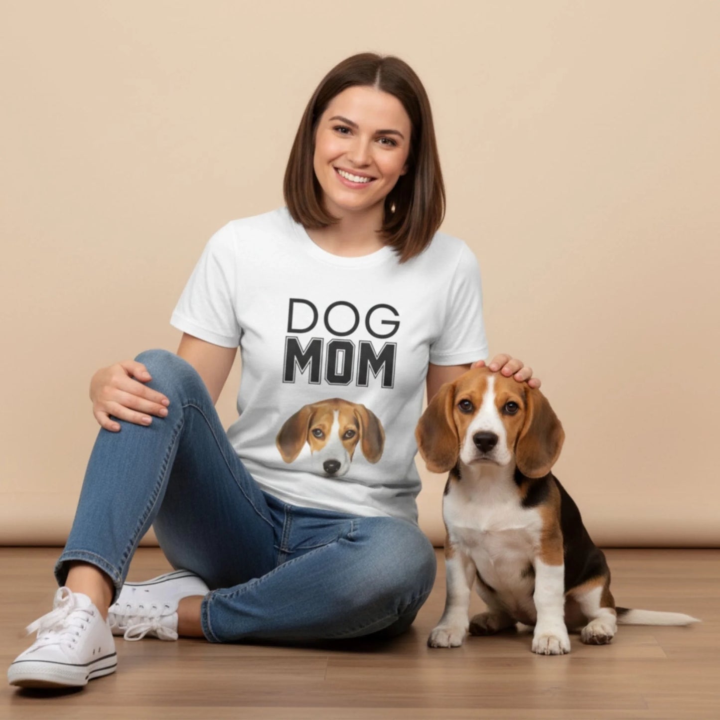 Custom Dog Tee Shirt, Dog Mom, lifestyle scene with person and dog