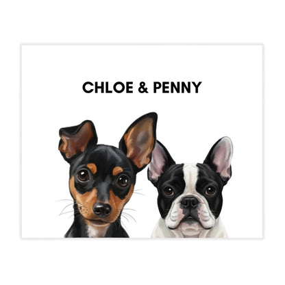 Frameless painted dog portrait poster with two pets, premium wall art
