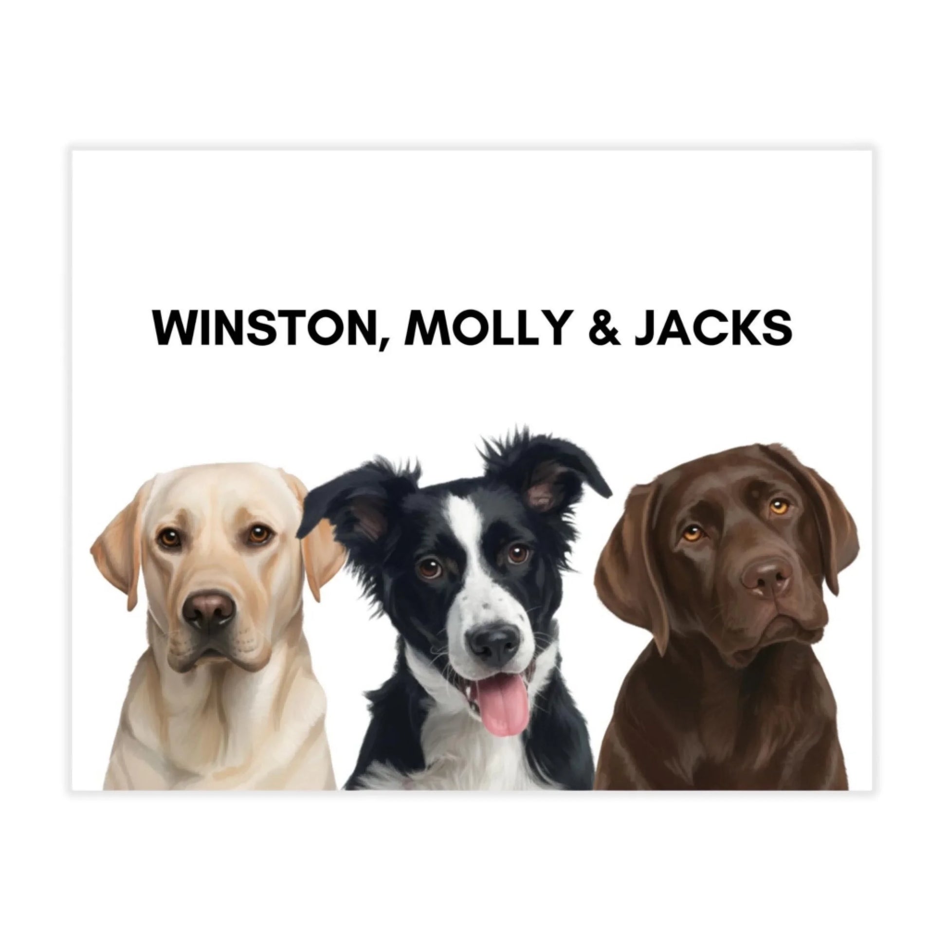 Digital download painted dog portrait poster featuring three pets